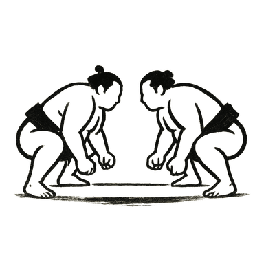 Two sumo wrestlers in shikiri stance